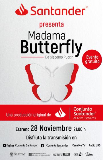 Cartel en el que se lee "Santander presenta Madama Butterfly".