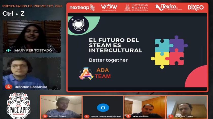 Captura de pantalla de una videollamada en la que se lee "EL FUTURO DEL STEAM ES INTERCULTURAL":