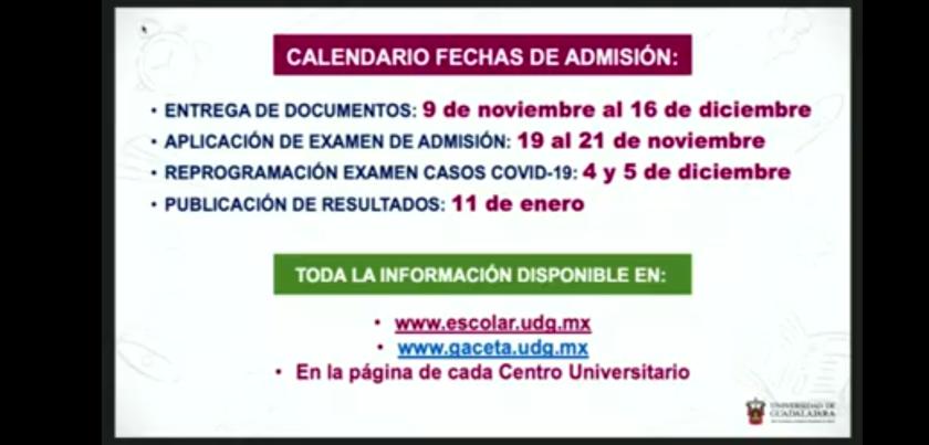 Diapositiva en la que se lee "CALENDARIO FECHAS DE ADMISIÓN".