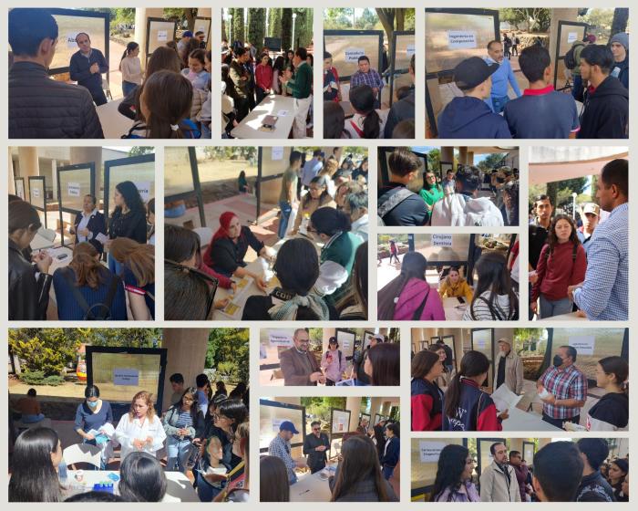 Collage de estudiantes de visita.