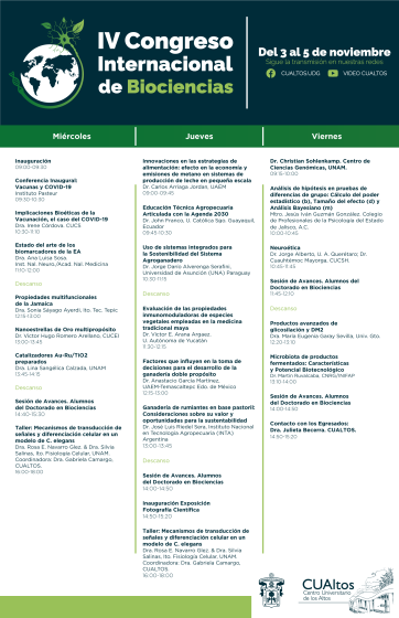 Plan general de actividades del "IV Congreso Internacional de Biociencias".