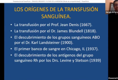 Captura de pantalla en la que se lee "LOS ORÍGENES DE LA TRANSFUSIÓN SANGUÍNEA".