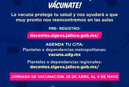 Cartel en el que se lee "¡NO TE LA PIENSES, VÁCUNATE!" Debajo la liga de pre-registro.