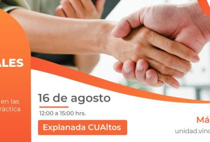 Cartel en el que se lee "FERIA DE PRÁCTICAS PROFESIONALES".