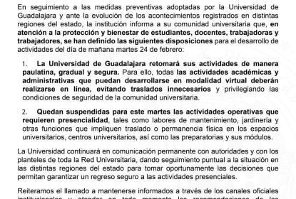 UdeG retomará actividades de manera paulatina, gradual y segura